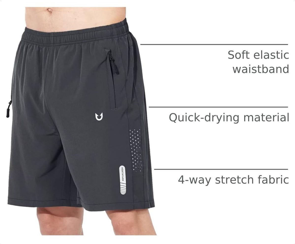 Men's Athletic Running Shorts Gym Workout 7"/9"/5" Quick Dry Lightweight Sports Basketball Tennis 3 Zipper Pockets