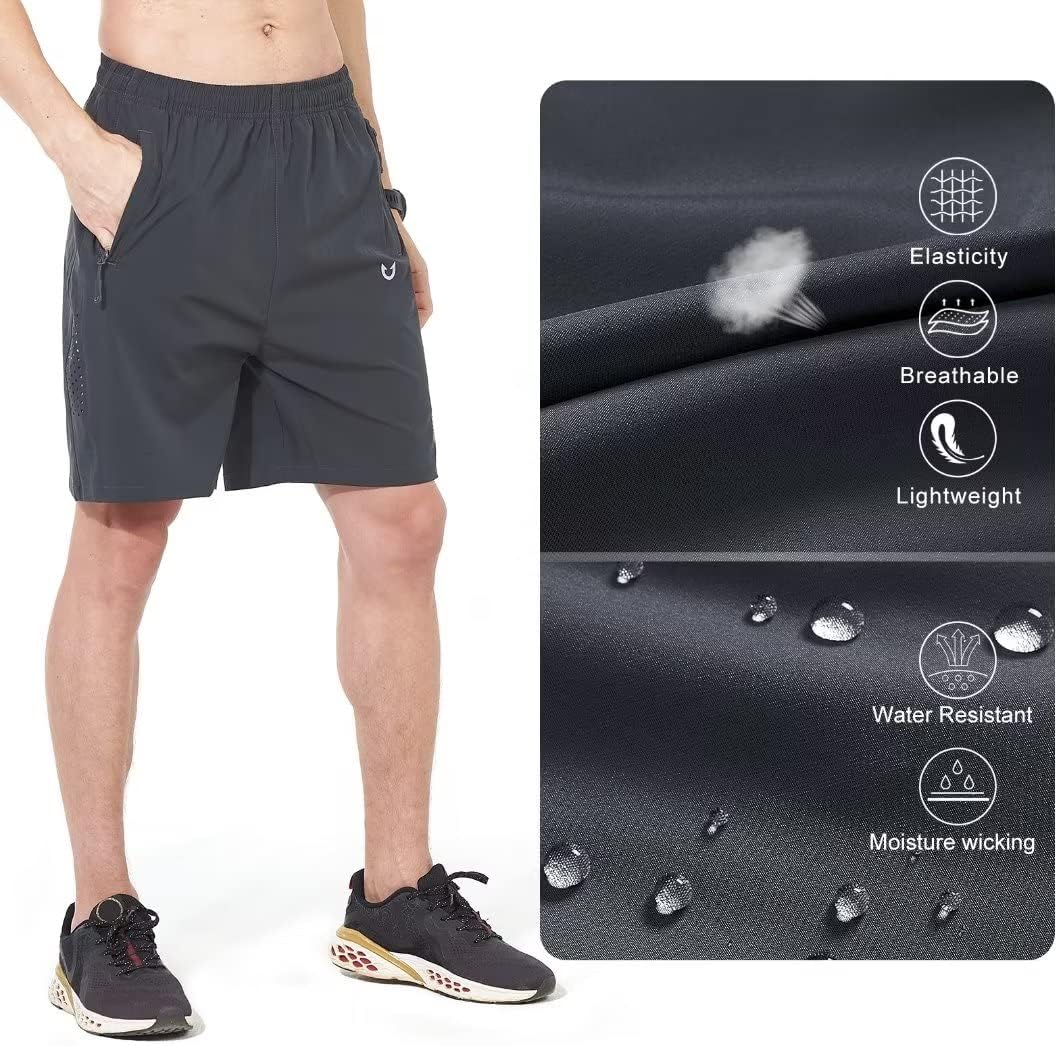 Men's Athletic Running Shorts Gym Workout 7"/9"/5" Quick Dry Lightweight Sports Basketball Tennis 3 Zipper Pockets