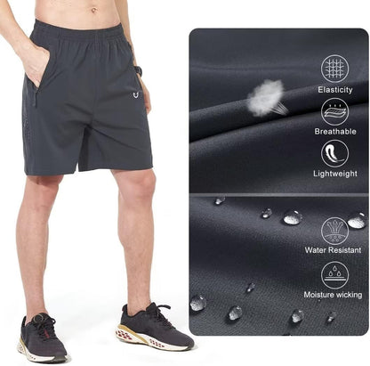 Men's Athletic Running Shorts Gym Workout 7"/9"/5" Quick Dry Lightweight Sports Basketball Tennis 3 Zipper Pockets