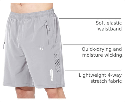 Men's Athletic Running Shorts Gym Workout 7"/9"/5" Quick Dry Lightweight Sports Basketball Tennis 3 Zipper Pockets