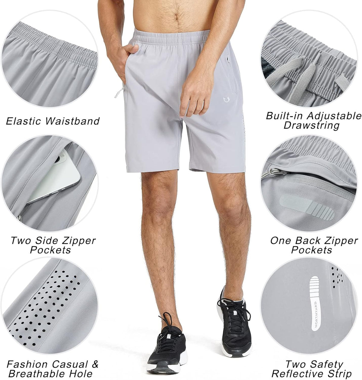 Men's Athletic Running Shorts Gym Workout 7"/9"/5" Quick Dry Lightweight Sports Basketball Tennis 3 Zipper Pockets