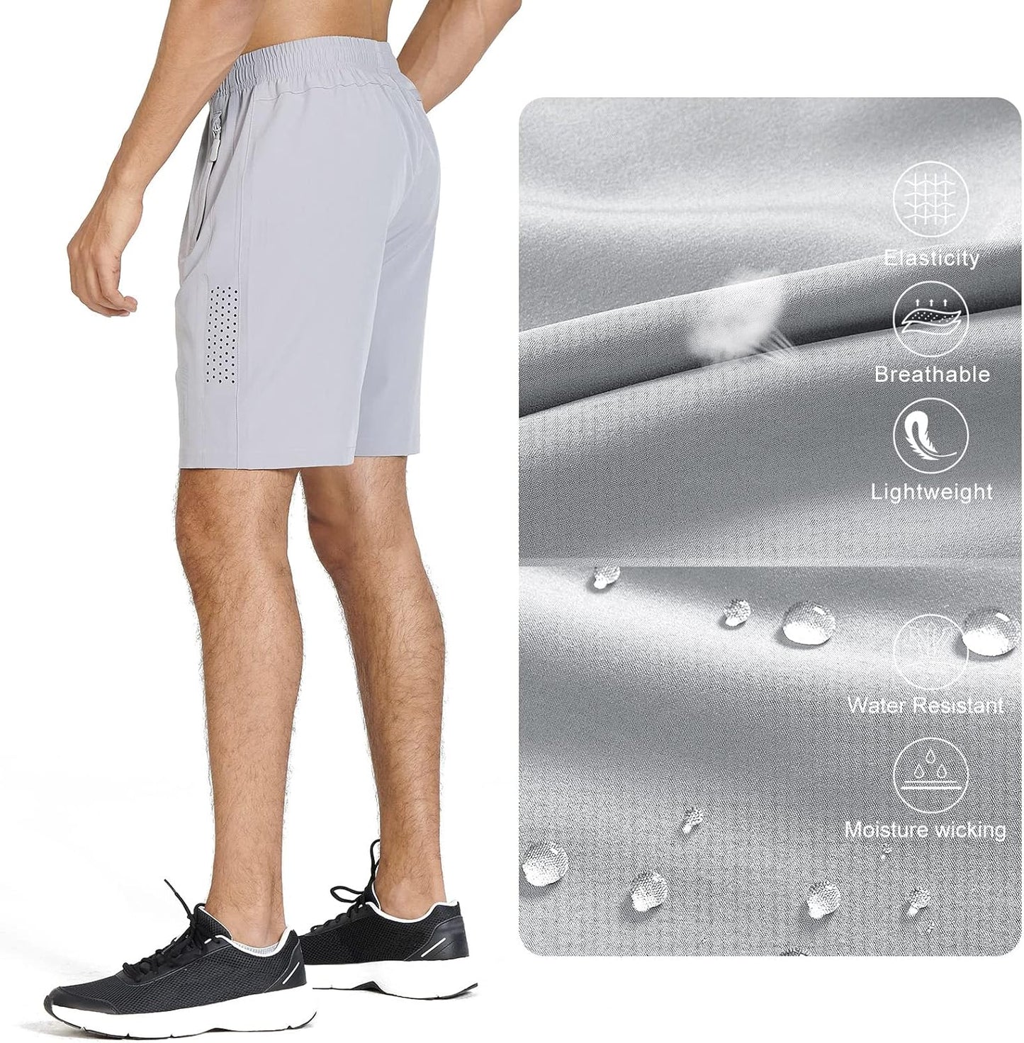 Men's Athletic Running Shorts Gym Workout 7"/9"/5" Quick Dry Lightweight Sports Basketball Tennis 3 Zipper Pockets