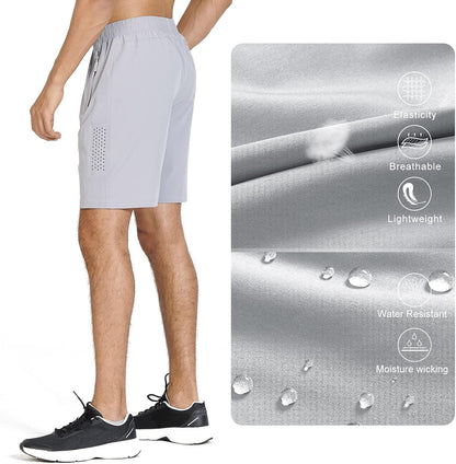 Men's Athletic Running Shorts Gym Workout 7"/9"/5" Quick Dry Lightweight Sports Basketball Tennis 3 Zipper Pockets