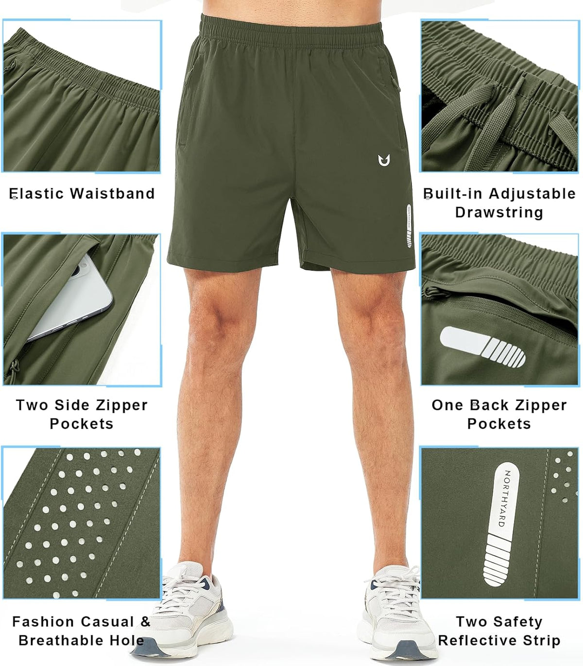 Men's Athletic Running Shorts Gym Workout 7"/9"/5" Quick Dry Lightweight Sports Basketball Tennis 3 Zipper Pockets