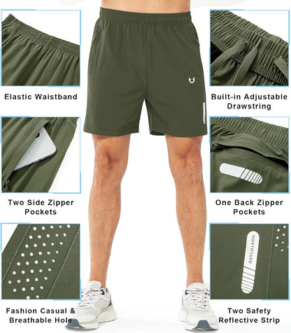 Men's Athletic Running Shorts Gym Workout 7"/9"/5" Quick Dry Lightweight Sports Basketball Tennis 3 Zipper Pockets