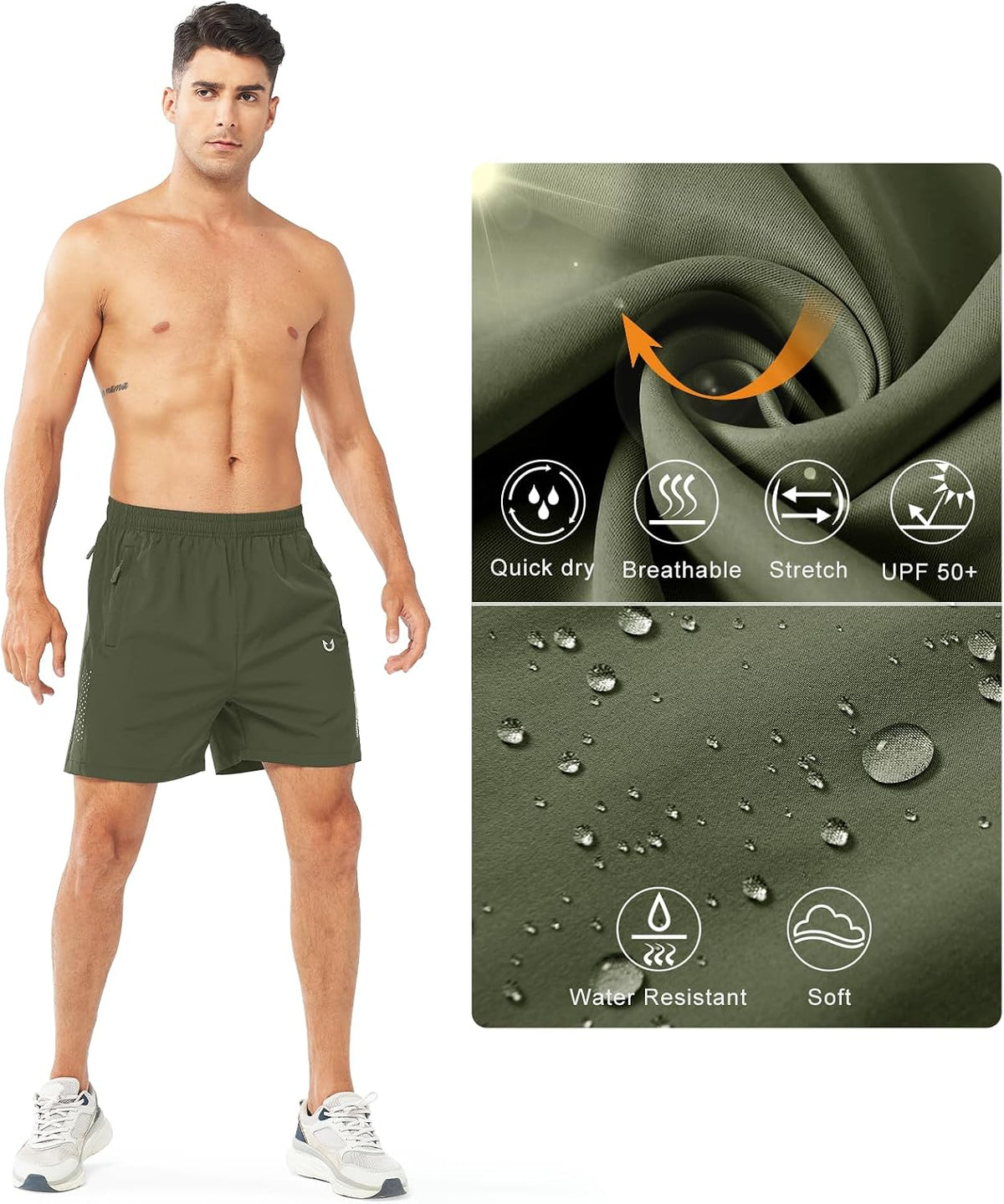 Men's Athletic Running Shorts Gym Workout 7"/9"/5" Quick Dry Lightweight Sports Basketball Tennis 3 Zipper Pockets