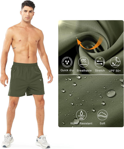 Men's Athletic Running Shorts Gym Workout 7"/9"/5" Quick Dry Lightweight Sports Basketball Tennis 3 Zipper Pockets