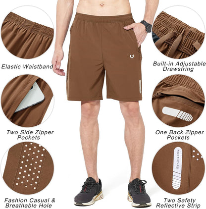 Men's Athletic Running Shorts Gym Workout 7"/9"/5" Quick Dry Lightweight Sports Basketball Tennis 3 Zipper Pockets