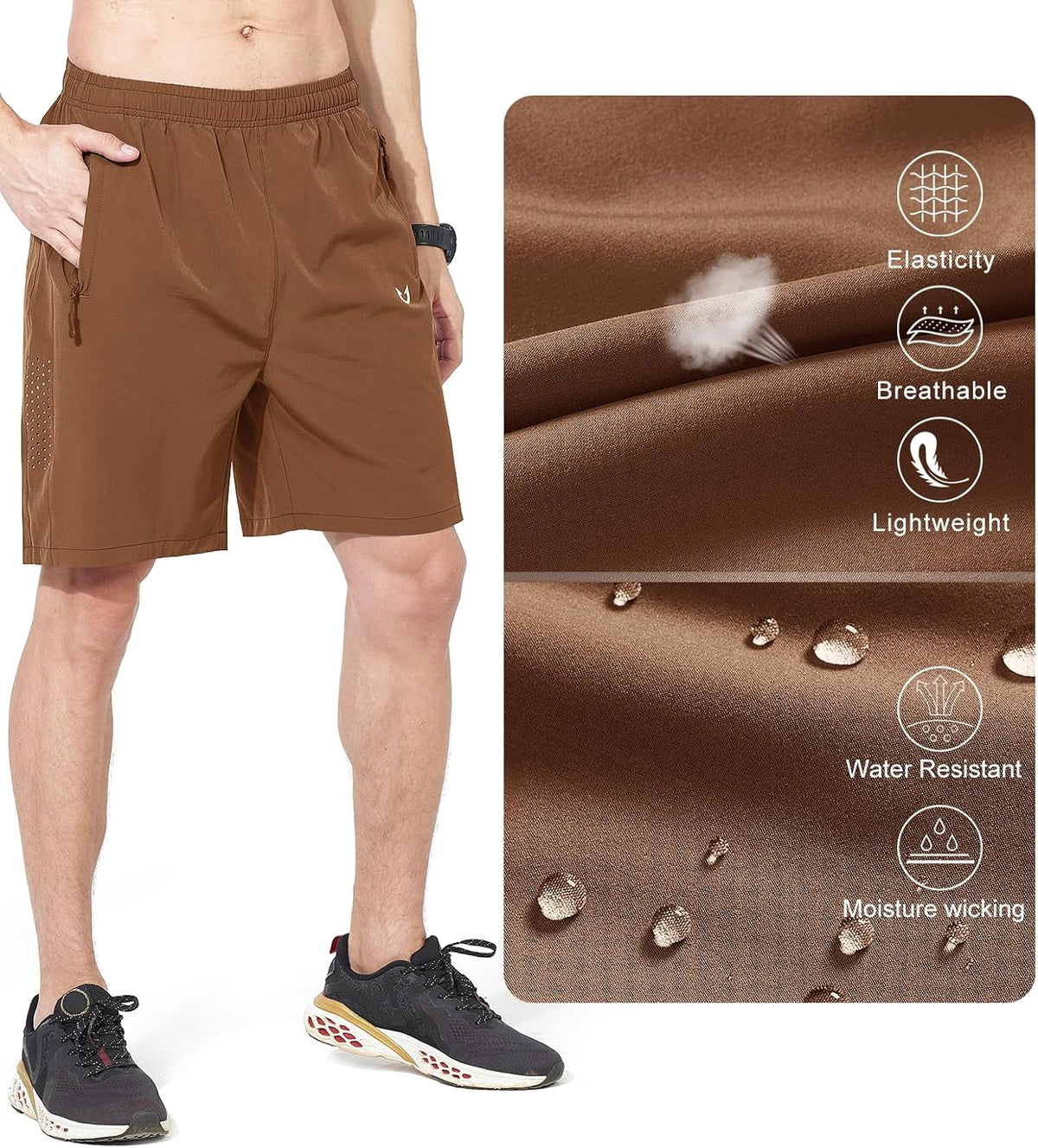 Men's Athletic Running Shorts Gym Workout 7"/9"/5" Quick Dry Lightweight Sports Basketball Tennis 3 Zipper Pockets