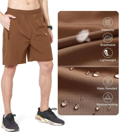 Men's Athletic Running Shorts Gym Workout 7"/9"/5" Quick Dry Lightweight Sports Basketball Tennis 3 Zipper Pockets