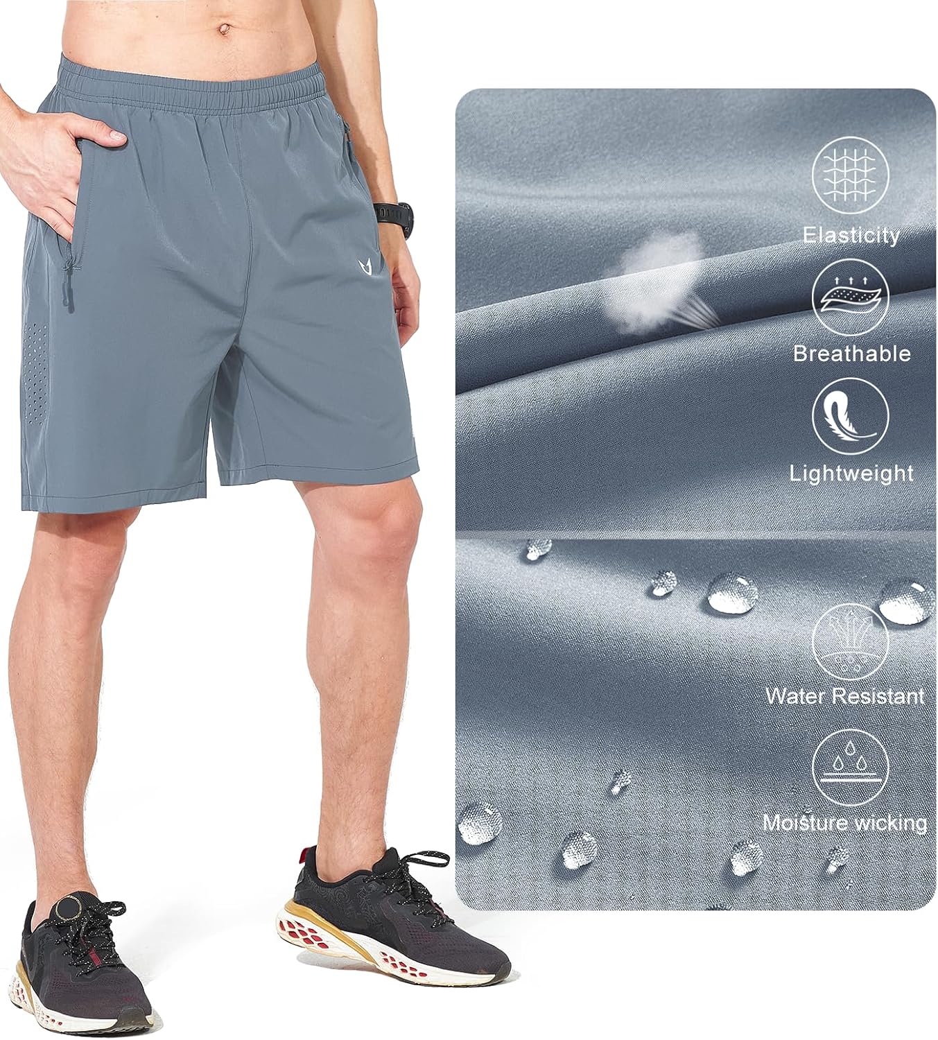 Men's Athletic Running Shorts Gym Workout 7"/9"/5" Quick Dry Lightweight Sports Basketball Tennis 3 Zipper Pockets
