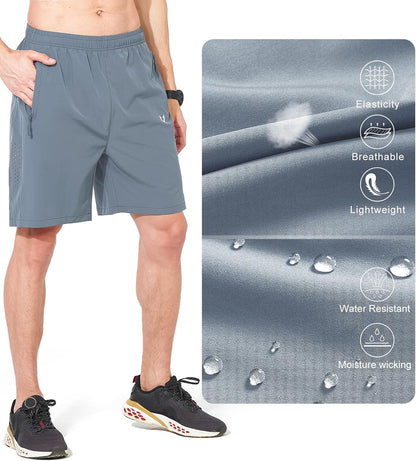 Men's Athletic Running Shorts Gym Workout 7"/9"/5" Quick Dry Lightweight Sports Basketball Tennis 3 Zipper Pockets