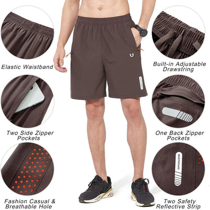 Men's Athletic Running Shorts Gym Workout 7"/9"/5" Quick Dry Lightweight Sports Basketball Tennis 3 Zipper Pockets