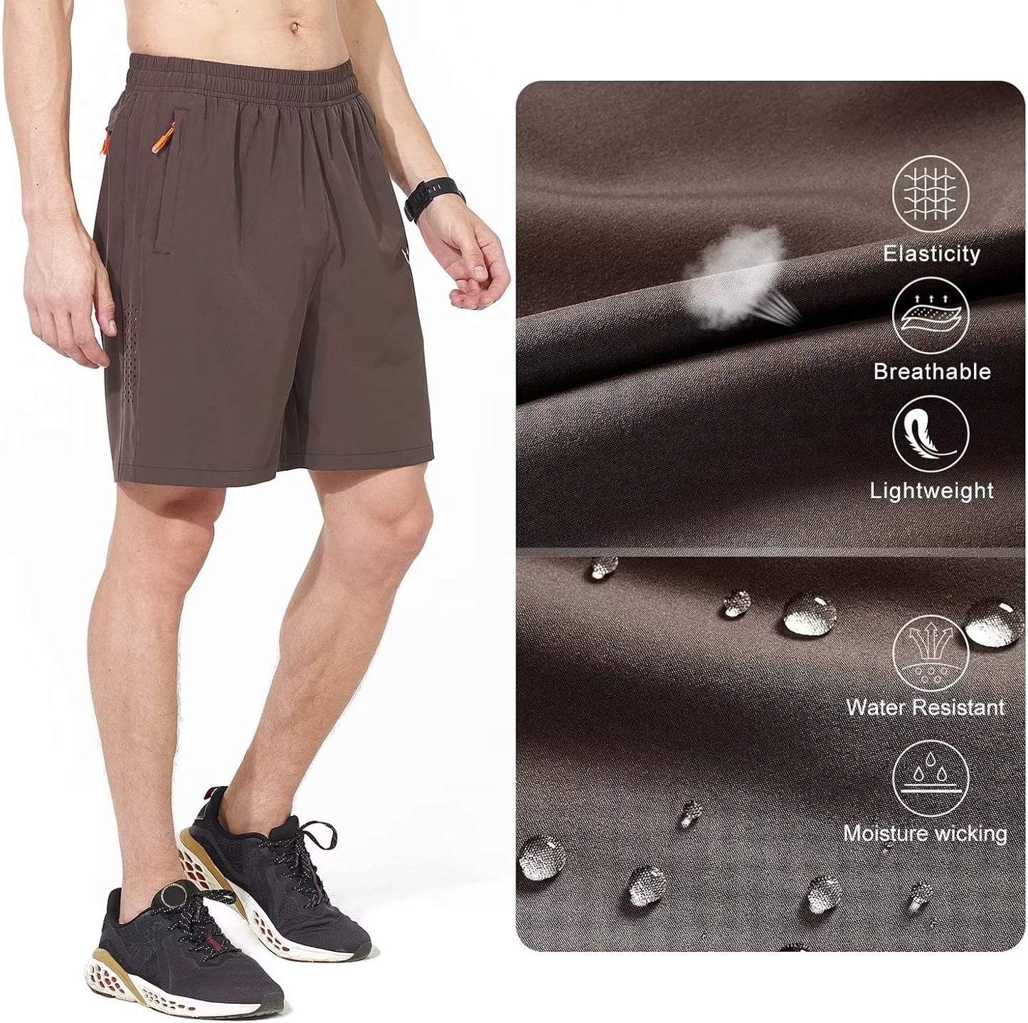 Men's Athletic Running Shorts Gym Workout 7"/9"/5" Quick Dry Lightweight Sports Basketball Tennis 3 Zipper Pockets