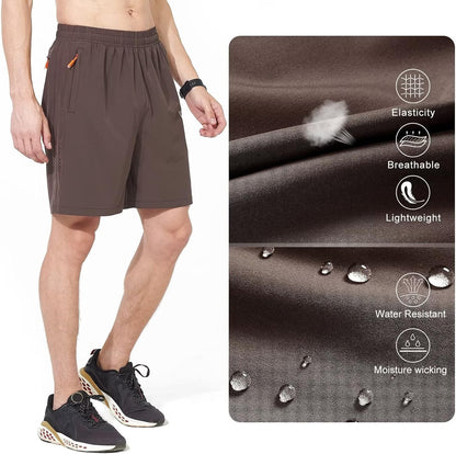 Men's Athletic Running Shorts Gym Workout 7"/9"/5" Quick Dry Lightweight Sports Basketball Tennis 3 Zipper Pockets