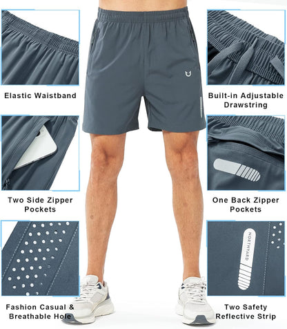 Men's Athletic Running Shorts Gym Workout 7"/9"/5" Quick Dry Lightweight Sports Basketball Tennis 3 Zipper Pockets