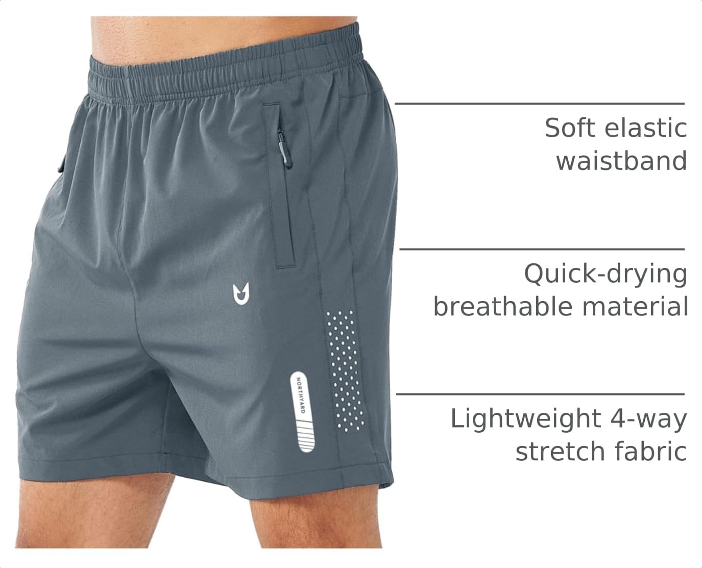 Men's Athletic Running Shorts Gym Workout 7"/9"/5" Quick Dry Lightweight Sports Basketball Tennis 3 Zipper Pockets