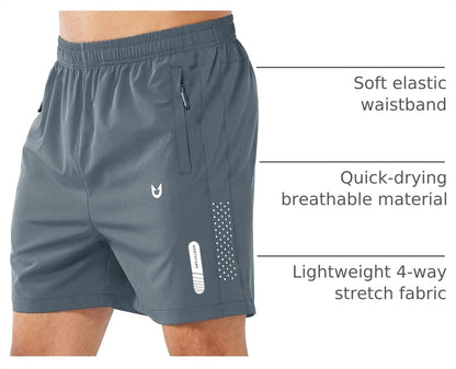 Men's Athletic Running Shorts Gym Workout 7"/9"/5" Quick Dry Lightweight Sports Basketball Tennis 3 Zipper Pockets