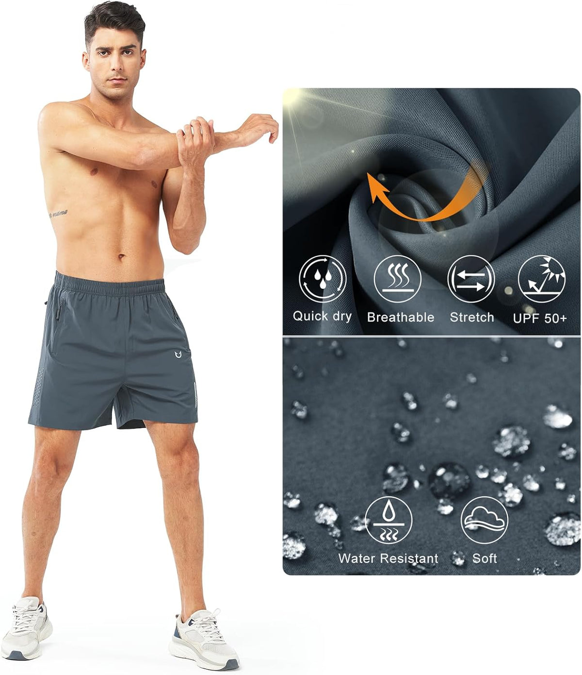 Men's Athletic Running Shorts Gym Workout 7"/9"/5" Quick Dry Lightweight Sports Basketball Tennis 3 Zipper Pockets