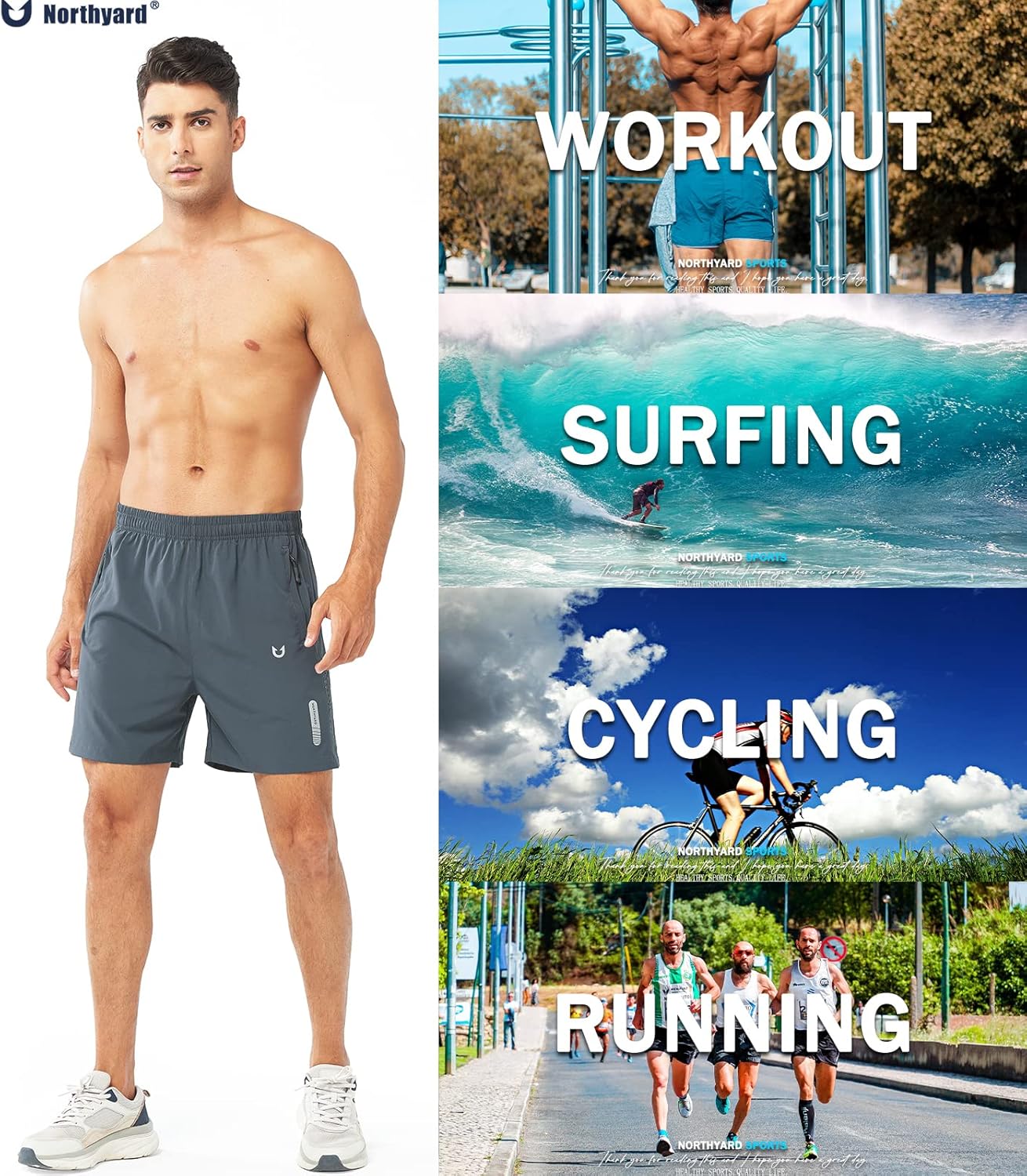 Men's Athletic Running Shorts Gym Workout 7"/9"/5" Quick Dry Lightweight Sports Basketball Tennis 3 Zipper Pockets