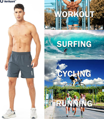 Men's Athletic Running Shorts Gym Workout 7"/9"/5" Quick Dry Lightweight Sports Basketball Tennis 3 Zipper Pockets
