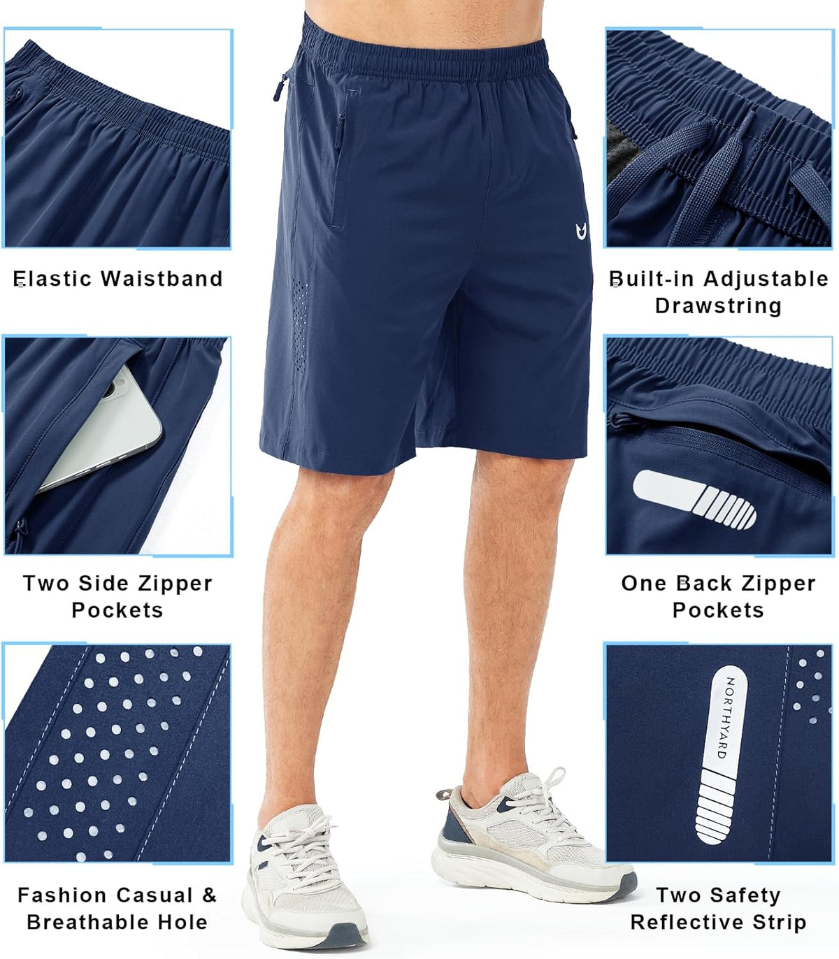 Men's Athletic Running Shorts Gym Workout 7"/9"/5" Quick Dry Lightweight Sports Basketball Tennis 3 Zipper Pockets