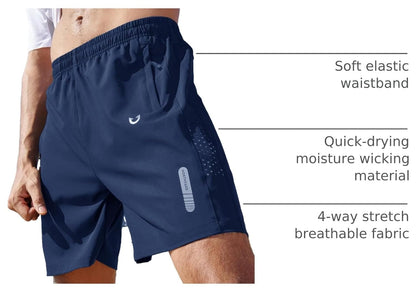 Men's Athletic Running Shorts Gym Workout 7"/9"/5" Quick Dry Lightweight Sports Basketball Tennis 3 Zipper Pockets