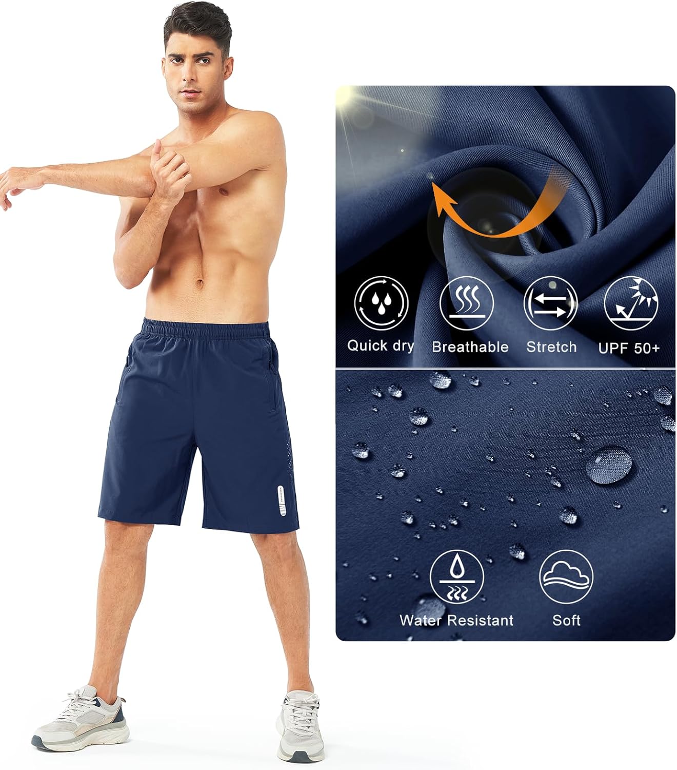 Men's Athletic Running Shorts Gym Workout 7"/9"/5" Quick Dry Lightweight Sports Basketball Tennis 3 Zipper Pockets