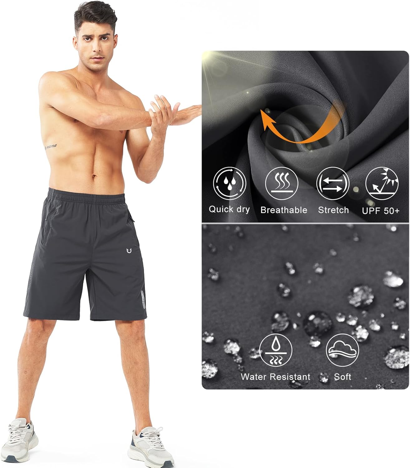 Men's Athletic Running Shorts Gym Workout 7"/9"/5" Quick Dry Lightweight Sports Basketball Tennis 3 Zipper Pockets