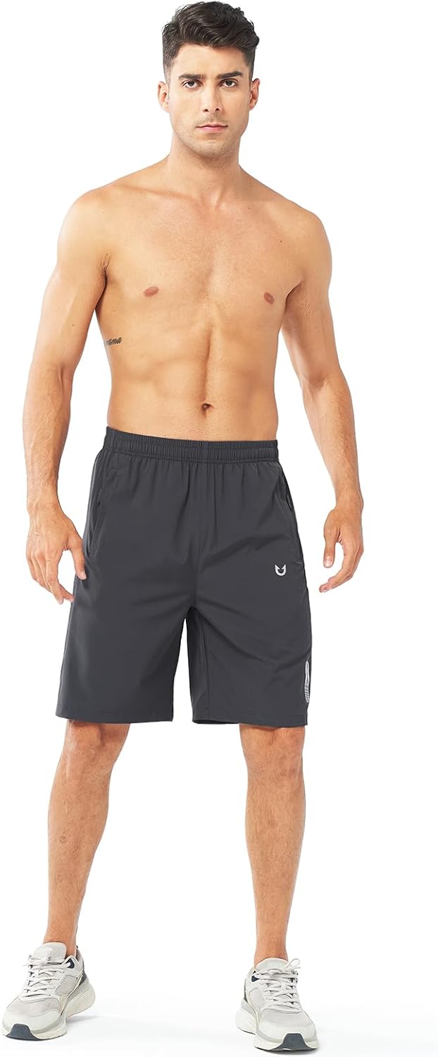 Men's Athletic Running Shorts Gym Workout 7"/9"/5" Quick Dry Lightweight Sports Basketball Tennis 3 Zipper Pockets