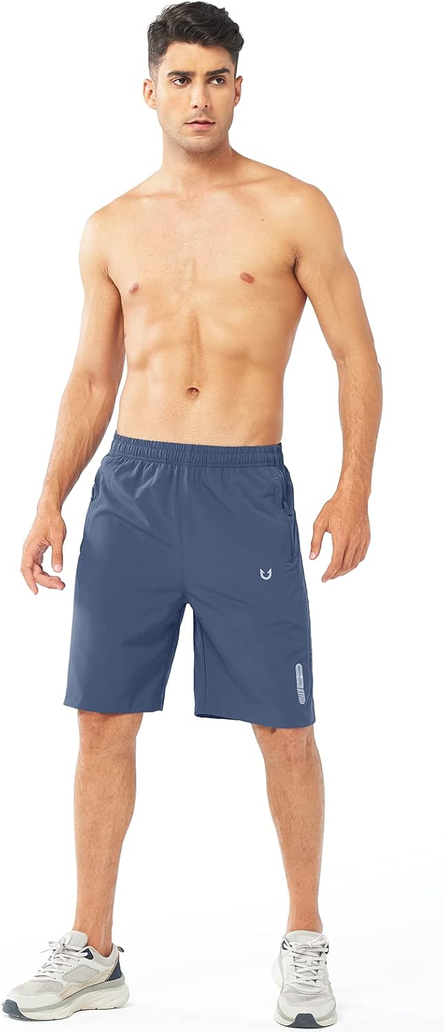 Men's Athletic Running Shorts Gym Workout 7"/9"/5" Quick Dry Lightweight Sports Basketball Tennis 3 Zipper Pockets