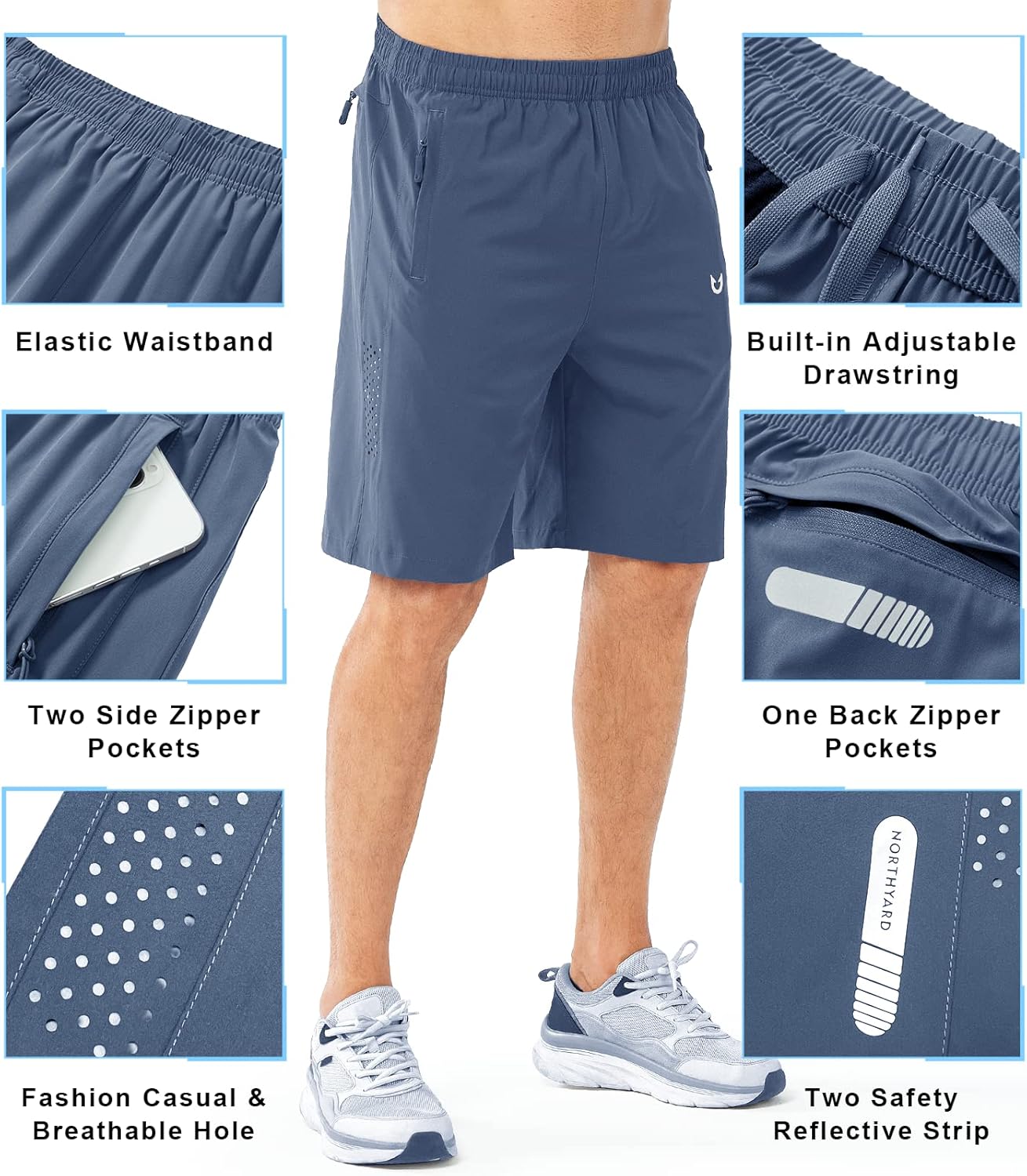 Men's Athletic Running Shorts Gym Workout 7"/9"/5" Quick Dry Lightweight Sports Basketball Tennis 3 Zipper Pockets