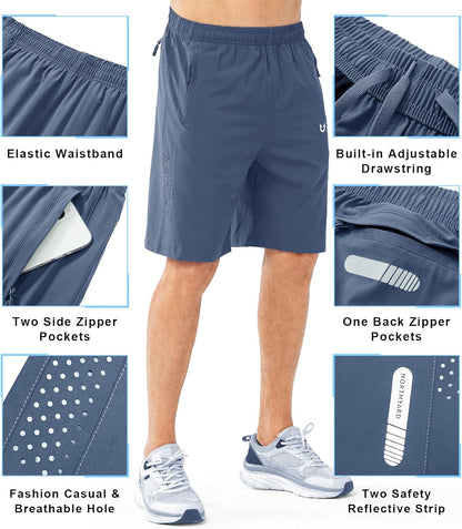 Men's Athletic Running Shorts Gym Workout 7"/9"/5" Quick Dry Lightweight Sports Basketball Tennis 3 Zipper Pockets