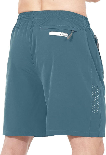 Men's Athletic Running Shorts Gym Workout 7"/9"/5" Quick Dry Lightweight Sports Basketball Tennis 3 Zipper Pockets