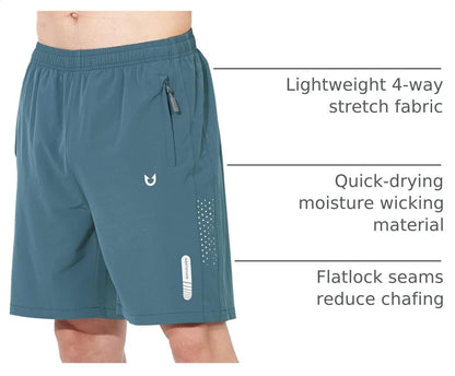 Men's Athletic Running Shorts Gym Workout 7"/9"/5" Quick Dry Lightweight Sports Basketball Tennis 3 Zipper Pockets