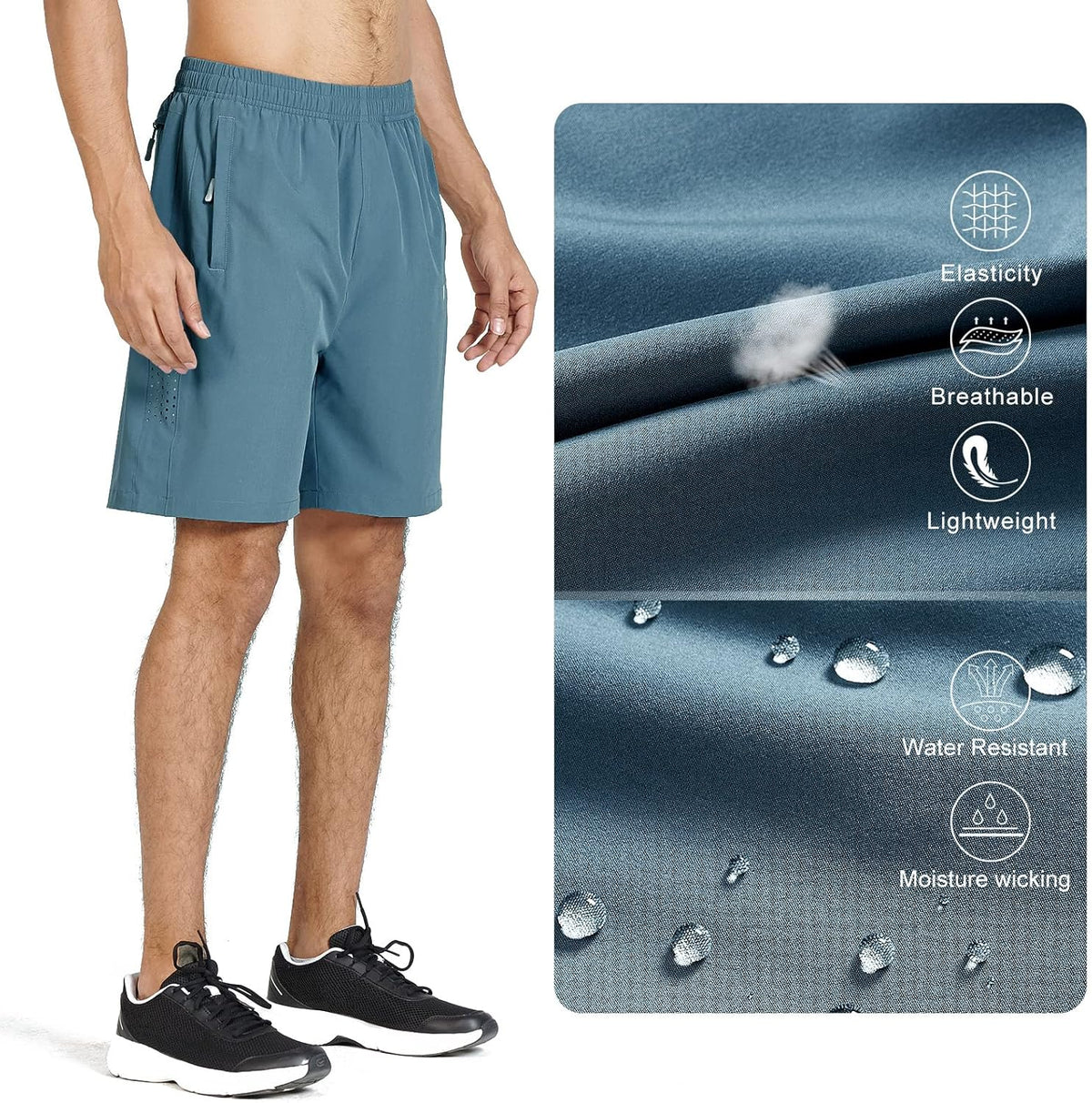 Men's Athletic Running Shorts Gym Workout 7"/9"/5" Quick Dry Lightweight Sports Basketball Tennis 3 Zipper Pockets