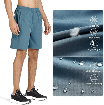 Men's Athletic Running Shorts Gym Workout 7"/9"/5" Quick Dry Lightweight Sports Basketball Tennis 3 Zipper Pockets