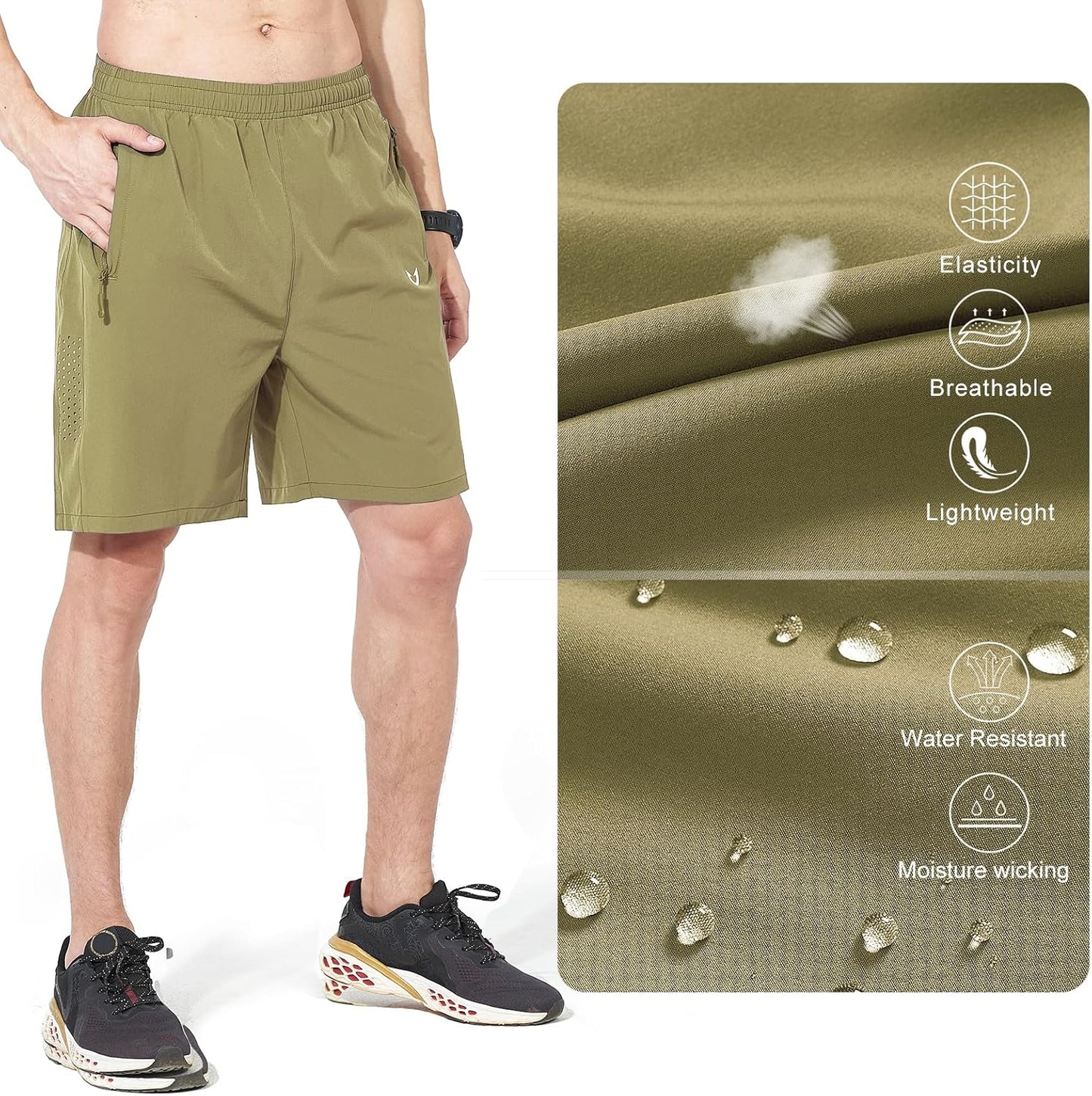 Men's Athletic Running Shorts Gym Workout 7"/9"/5" Quick Dry Lightweight Sports Basketball Tennis 3 Zipper Pockets