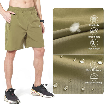 Men's Athletic Running Shorts Gym Workout 7"/9"/5" Quick Dry Lightweight Sports Basketball Tennis 3 Zipper Pockets