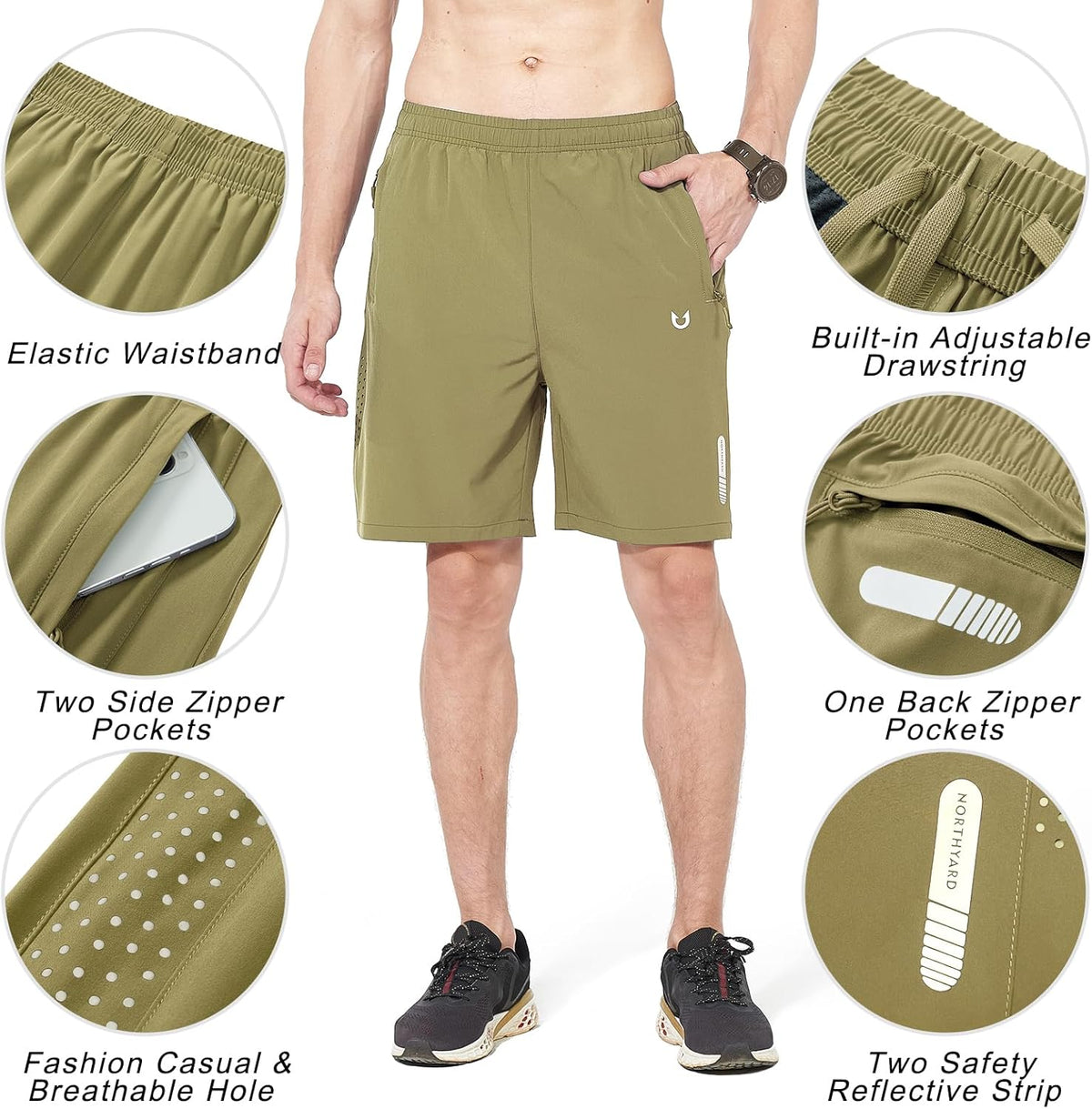 Men's Athletic Running Shorts Gym Workout 7"/9"/5" Quick Dry Lightweight Sports Basketball Tennis 3 Zipper Pockets