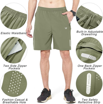 Men's Athletic Running Shorts Gym Workout 7"/9"/5" Quick Dry Lightweight Sports Basketball Tennis 3 Zipper Pockets