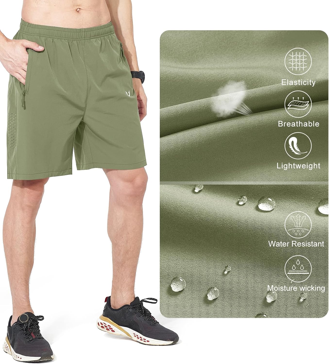 Men's Athletic Running Shorts Gym Workout 7"/9"/5" Quick Dry Lightweight Sports Basketball Tennis 3 Zipper Pockets