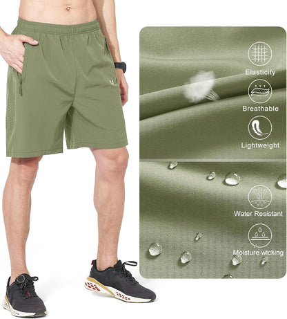 Men's Athletic Running Shorts Gym Workout 7"/9"/5" Quick Dry Lightweight Sports Basketball Tennis 3 Zipper Pockets