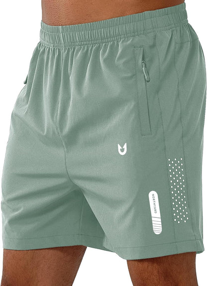 Men's Athletic Running Shorts Gym Workout 7"/9"/5" Quick Dry Lightweight Sports Basketball Tennis 3 Zipper Pockets