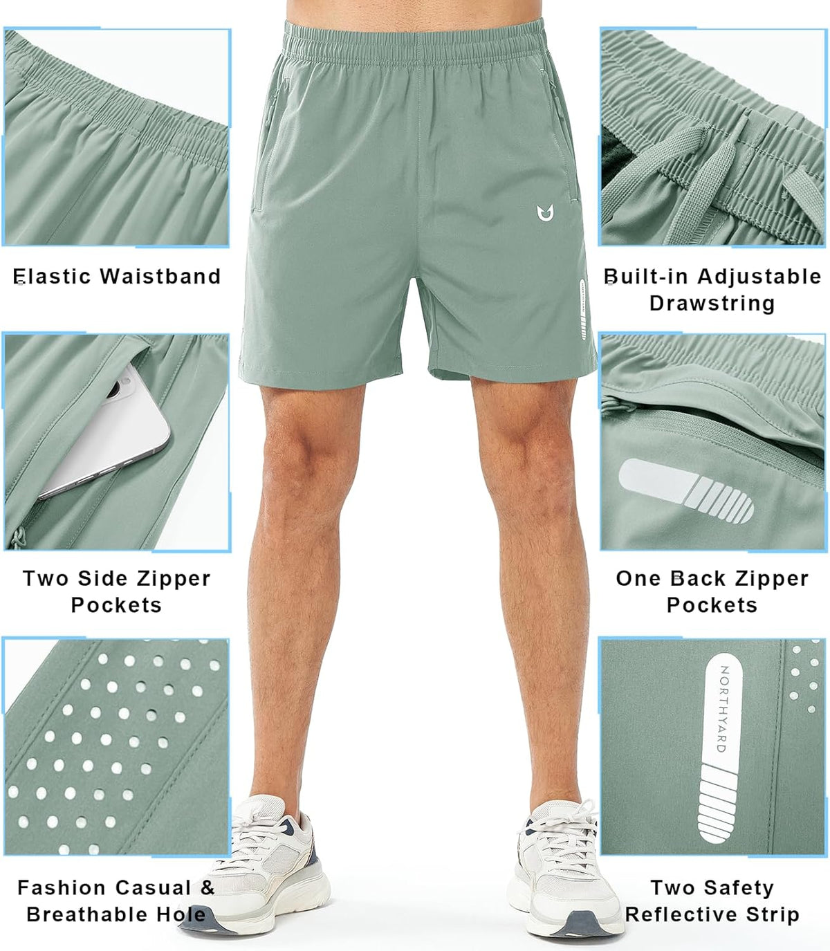 Men's Athletic Running Shorts Gym Workout 7"/9"/5" Quick Dry Lightweight Sports Basketball Tennis 3 Zipper Pockets