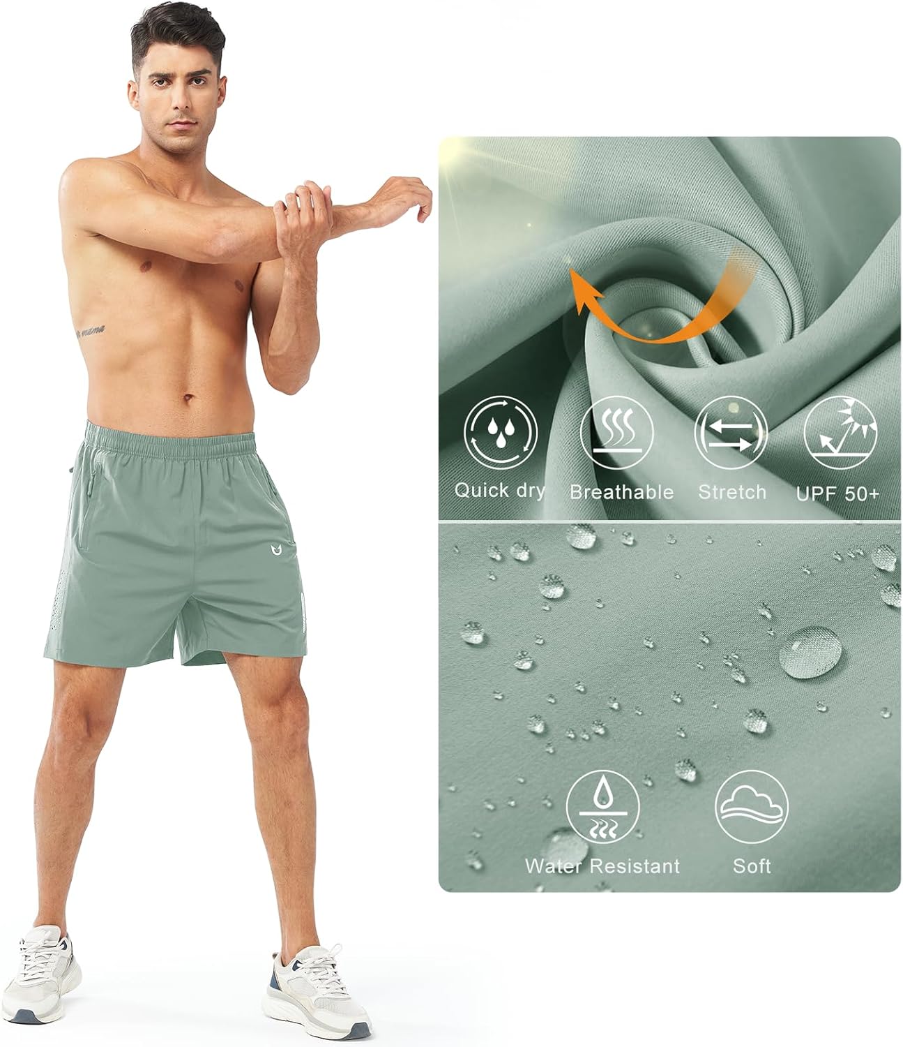 Men's Athletic Running Shorts Gym Workout 7"/9"/5" Quick Dry Lightweight Sports Basketball Tennis 3 Zipper Pockets