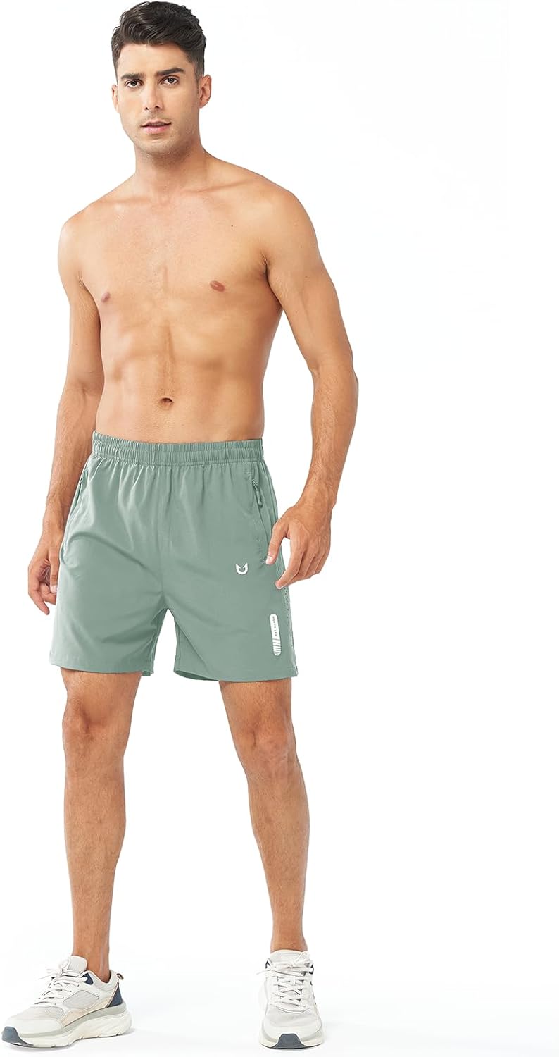 Men's Athletic Running Shorts Gym Workout 7"/9"/5" Quick Dry Lightweight Sports Basketball Tennis 3 Zipper Pockets
