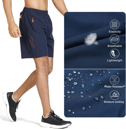 Men's Athletic Running Shorts Gym Workout 7"/9"/5" Quick Dry Lightweight Sports Basketball Tennis 3 Zipper Pockets