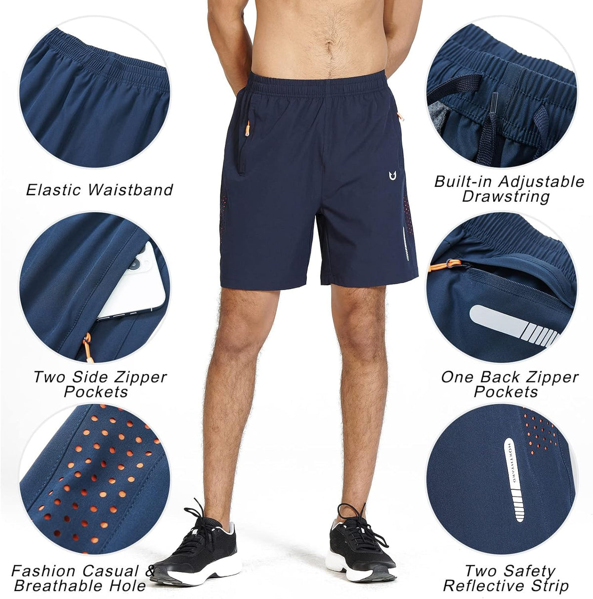 Men's Athletic Running Shorts Gym Workout 7"/9"/5" Quick Dry Lightweight Sports Basketball Tennis 3 Zipper Pockets