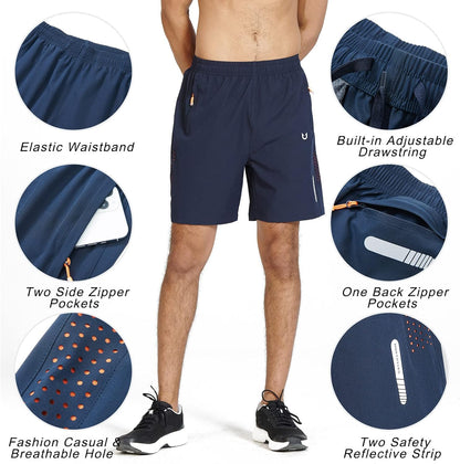 Men's Athletic Running Shorts Gym Workout 7"/9"/5" Quick Dry Lightweight Sports Basketball Tennis 3 Zipper Pockets